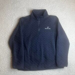 Marine layer women's navy blue corbet quilted quarter zip pullover embroidered L